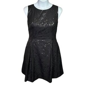 HUTCH Women's Curvy Plus 14 Black Jacquard Sleeveless Fit & Flare LBD Dress EUC